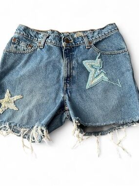 Levi's Blue Denim Cutoff Shorts with Star Embroidery